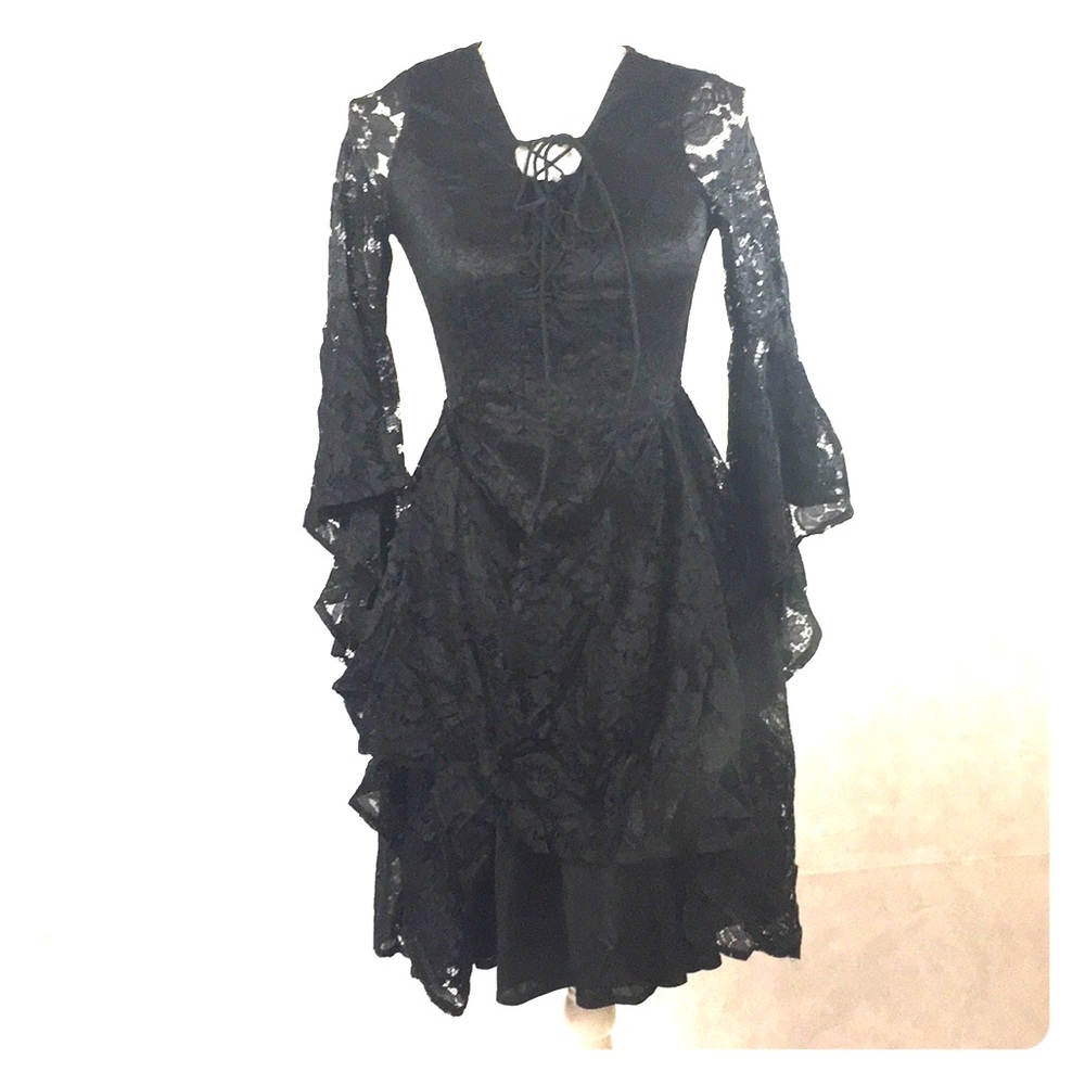 Punk Trash Royalty Gothic black lace gathered gown